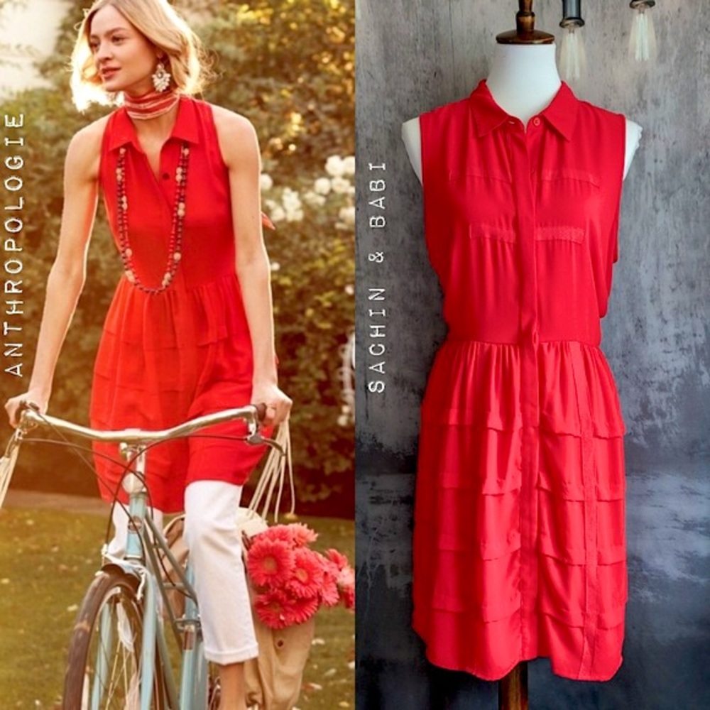 Sachin & Babi Red Tiered Habitual Shirt Dress